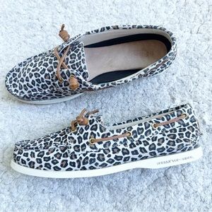 Sperry Women's Authentic Original Canvas Cheetah Print Vida Boat Loafers Size 9